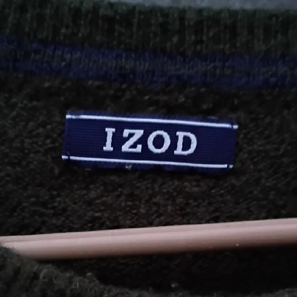 Izod Olive Crewneck Sweater with White Stripes